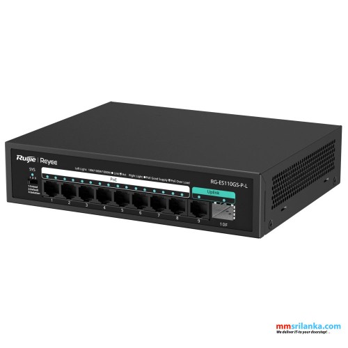 RUIJIE RG-ES110GS-P-L, 10-Port 10/100/1000 Mbps Unmanaged PoE Switch (3Y)